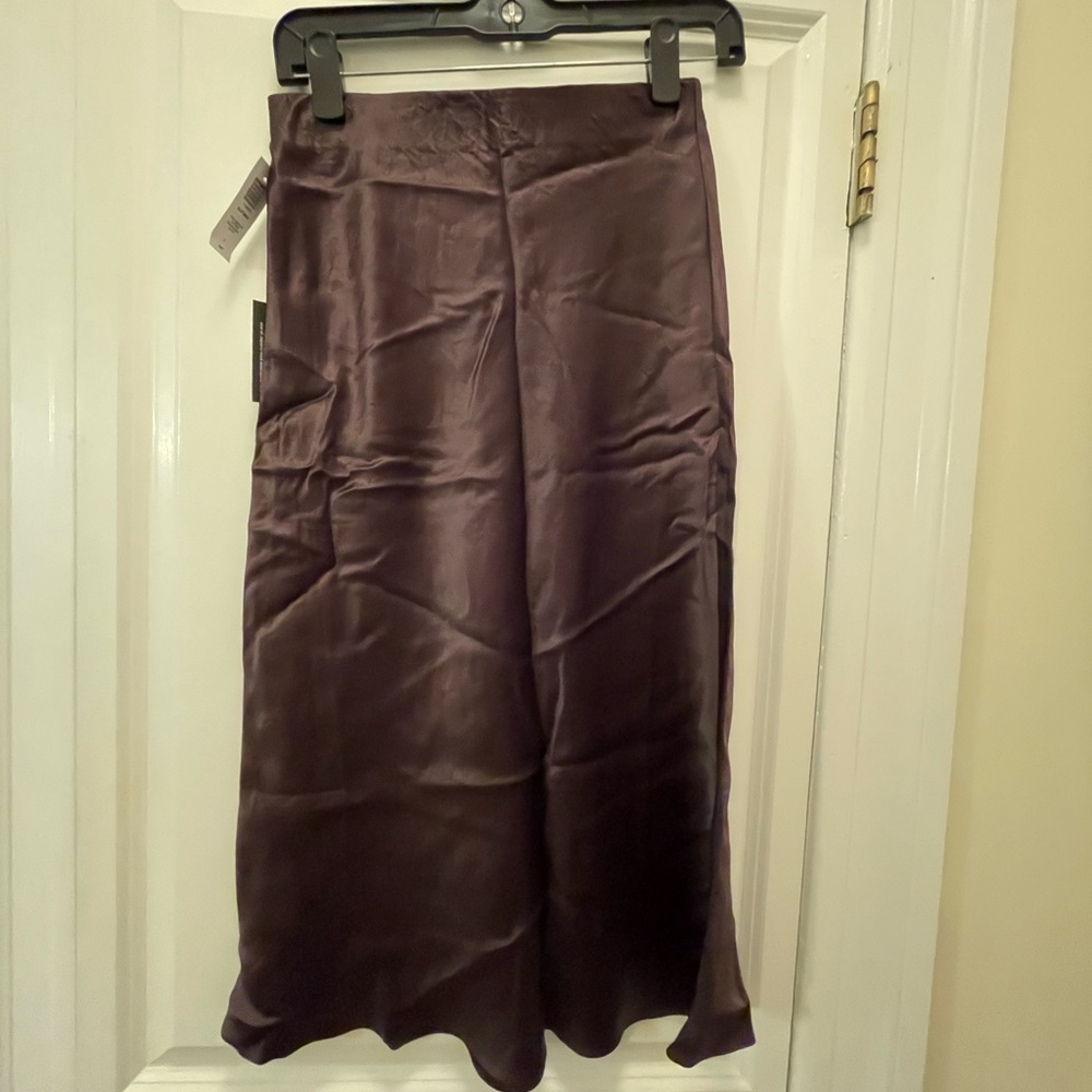 Babaton Rich Mocha Brown Satin Midi Skirt - Picture 2 of 6